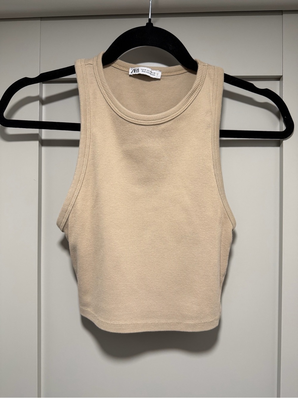 Zara Cream Ribbed Cropped Tank Top